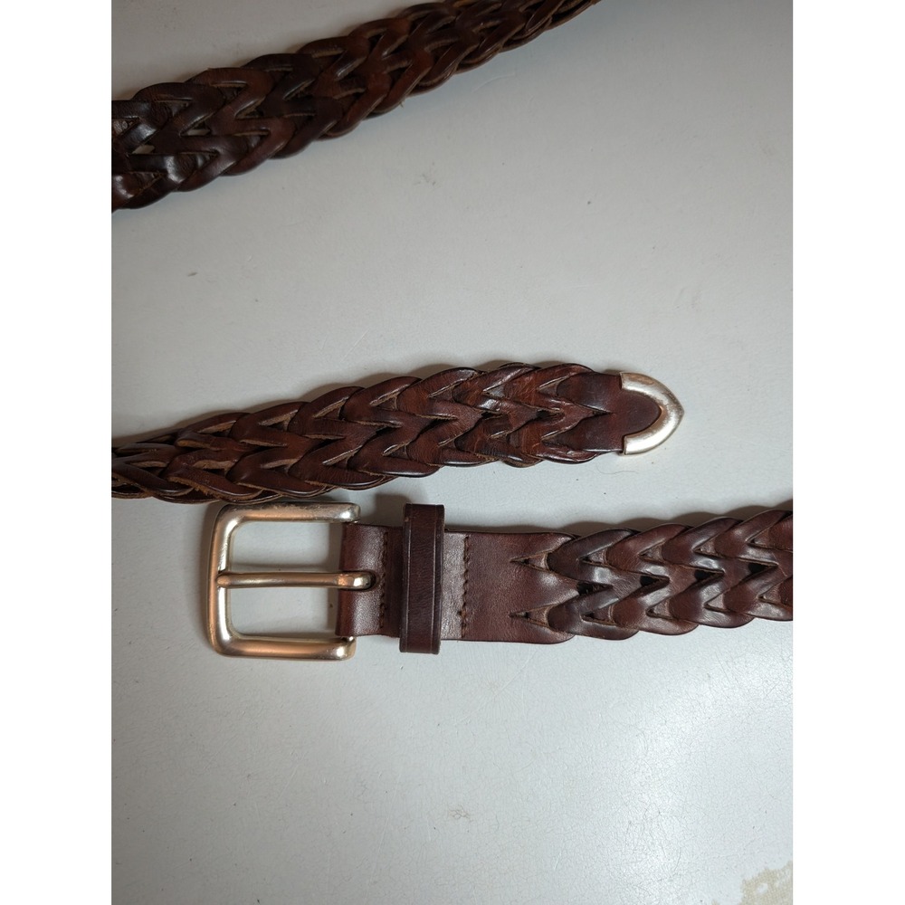 Fossil Brown Braided Leather Belt Silver Buckle Tip Size 40 B1020
